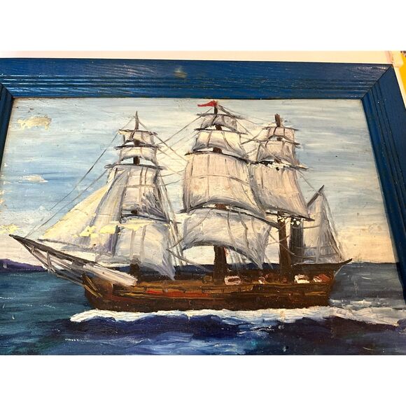 Gorgeous vintage original oil painting on board sailing ship 1962 Linda Slattery - Picture 3 of 13